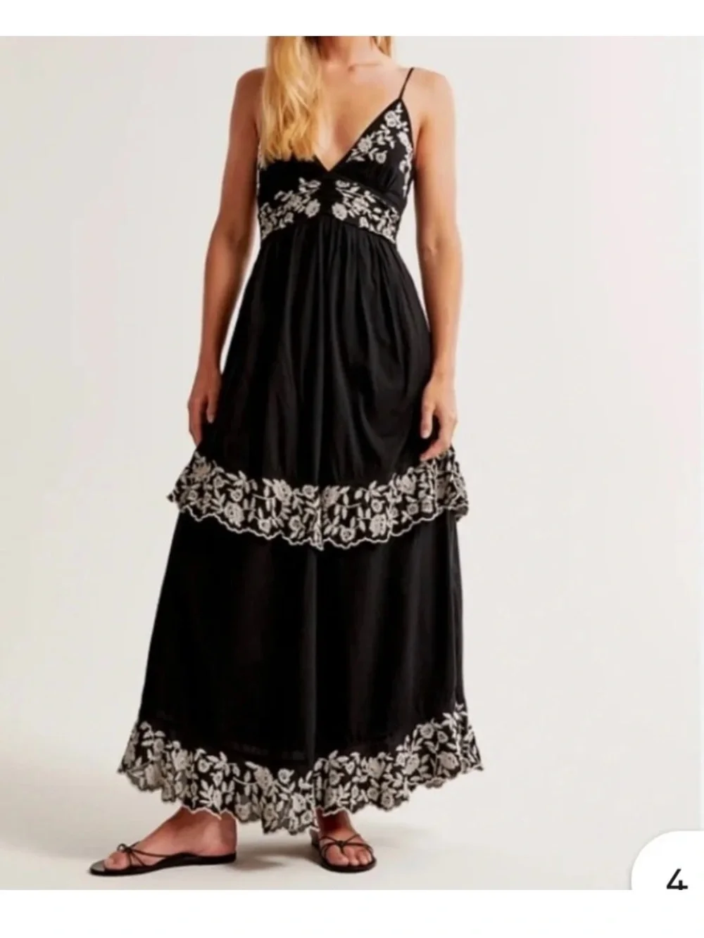 Abercrombie & Fitch Black Maxi Dress with White Floral Embroidery